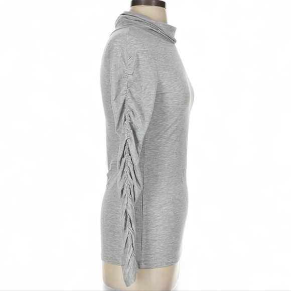 Halogen Gray Turtleneck Long Sleeve Top with Ruched Sleeves | Size XS | NWT - Picture 2 of 9
